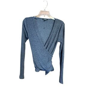 Express Ribbed Wrap Knit Top Gray Sz S NWOT